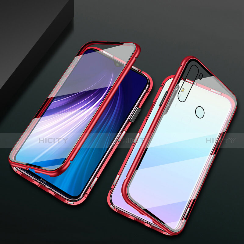 Funda Bumper Lujo Marco de Aluminio Espejo 360 Grados Carcasa T01 para Xiaomi Redmi Note 8 (2021) Rojo