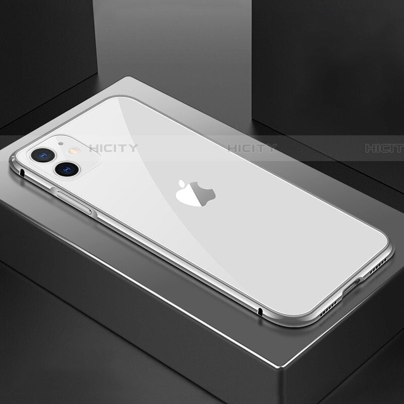 Funda Bumper Lujo Marco de Aluminio Espejo 360 Grados Carcasa T02 para Apple iPhone 11 Plata