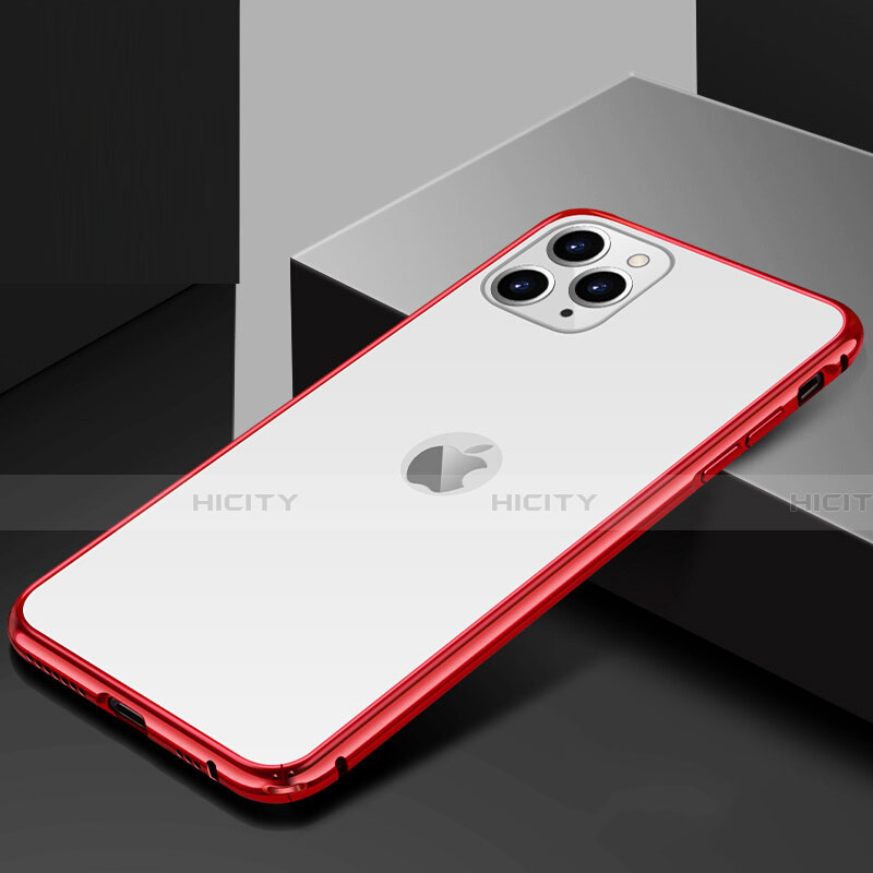 Funda Bumper Lujo Marco de Aluminio Espejo 360 Grados Carcasa T02 para Apple iPhone 11 Pro Max Rojo