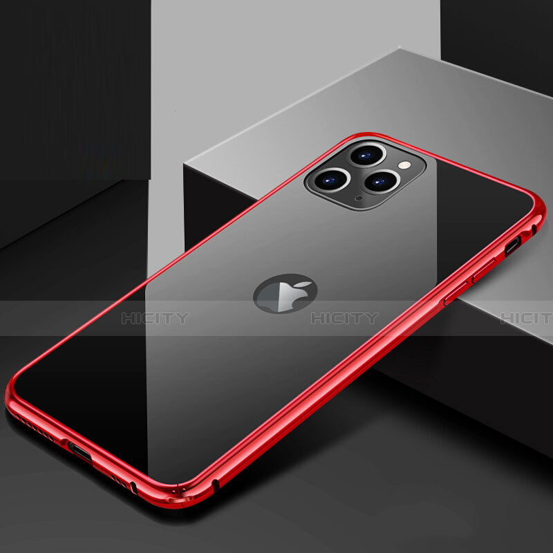 Funda Bumper Lujo Marco de Aluminio Espejo 360 Grados Carcasa T02 para Apple iPhone 11 Pro Max Rojo y Negro