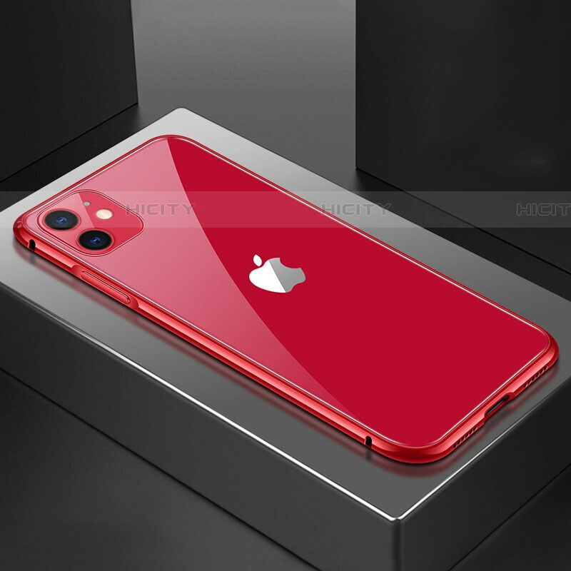 Funda Bumper Lujo Marco de Aluminio Espejo 360 Grados Carcasa T02 para Apple iPhone 11 Rojo