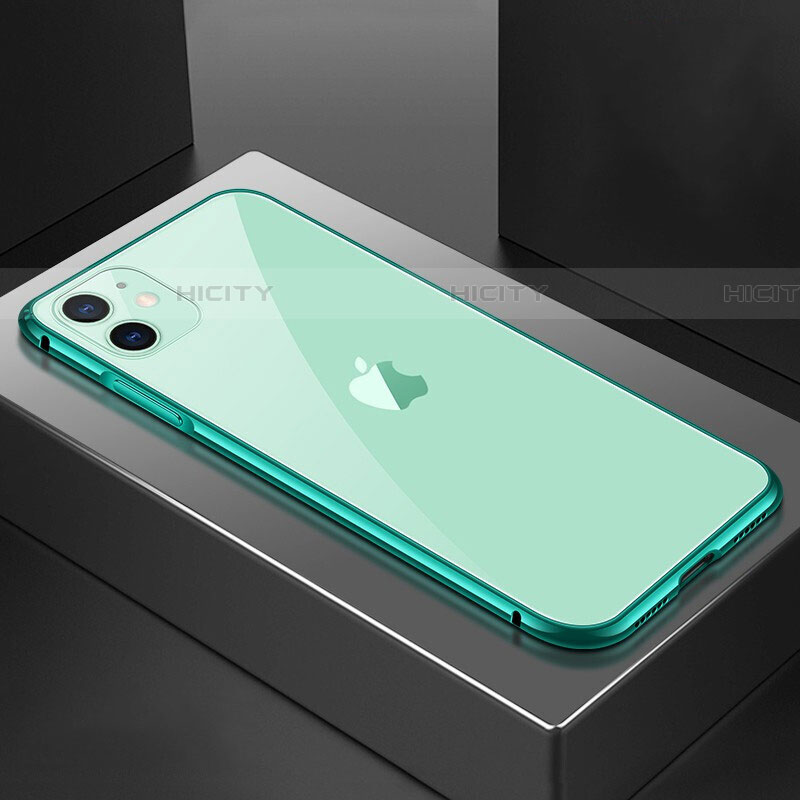 Funda Bumper Lujo Marco de Aluminio Espejo 360 Grados Carcasa T02 para Apple iPhone 11 Verde