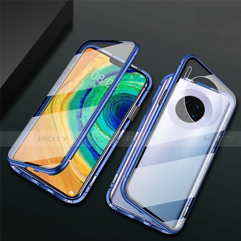 Funda Bumper Lujo Marco de Aluminio Espejo 360 Grados Carcasa T02 para Huawei Mate 30 5G Azul