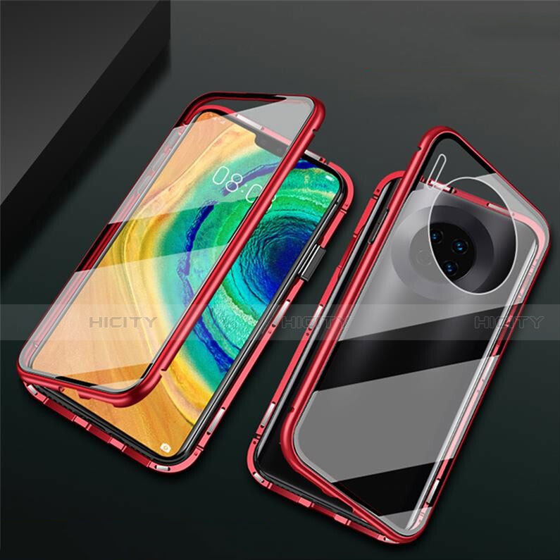 Funda Bumper Lujo Marco de Aluminio Espejo 360 Grados Carcasa T02 para Huawei Mate 30 Pro Rojo