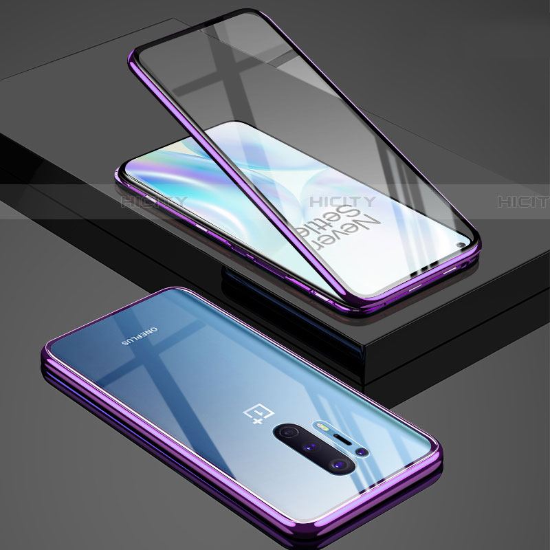 Funda Bumper Lujo Marco de Aluminio Espejo 360 Grados Carcasa T02 para OnePlus 8 Pro Morado