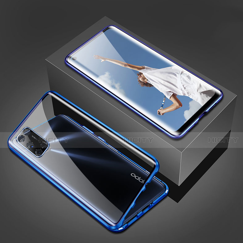 Funda Bumper Lujo Marco de Aluminio Espejo 360 Grados Carcasa T02 para Oppo A92 Azul