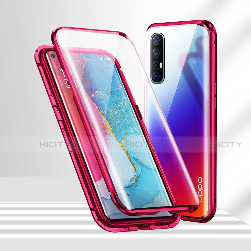 Funda Bumper Lujo Marco de Aluminio Espejo 360 Grados Carcasa T02 para Oppo Find X2 Neo Rojo