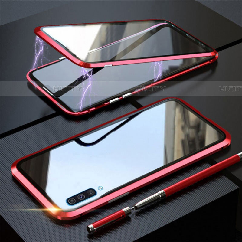 Funda Bumper Lujo Marco de Aluminio Espejo 360 Grados Carcasa T02 para Samsung Galaxy A70 Rojo