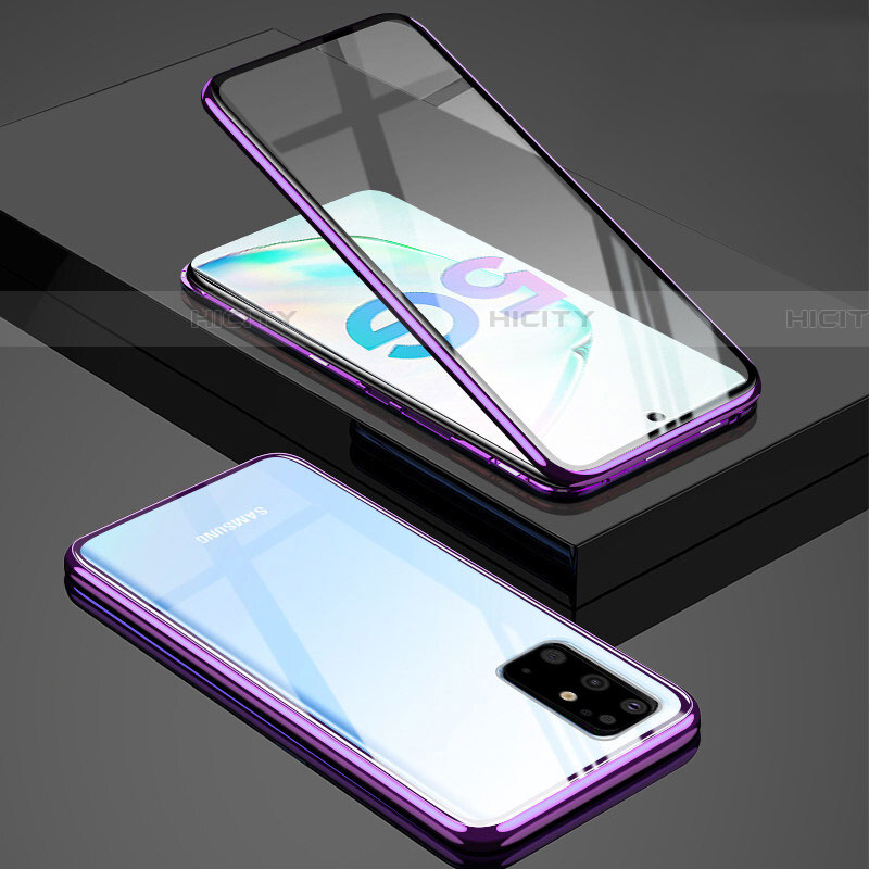 Funda Bumper Lujo Marco de Aluminio Espejo 360 Grados Carcasa T02 para Samsung Galaxy S20 Plus 5G Morado