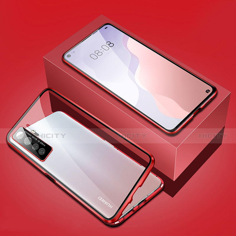 Funda Bumper Lujo Marco de Aluminio Espejo 360 Grados Carcasa T03 para Huawei Nova 7 SE 5G Rojo