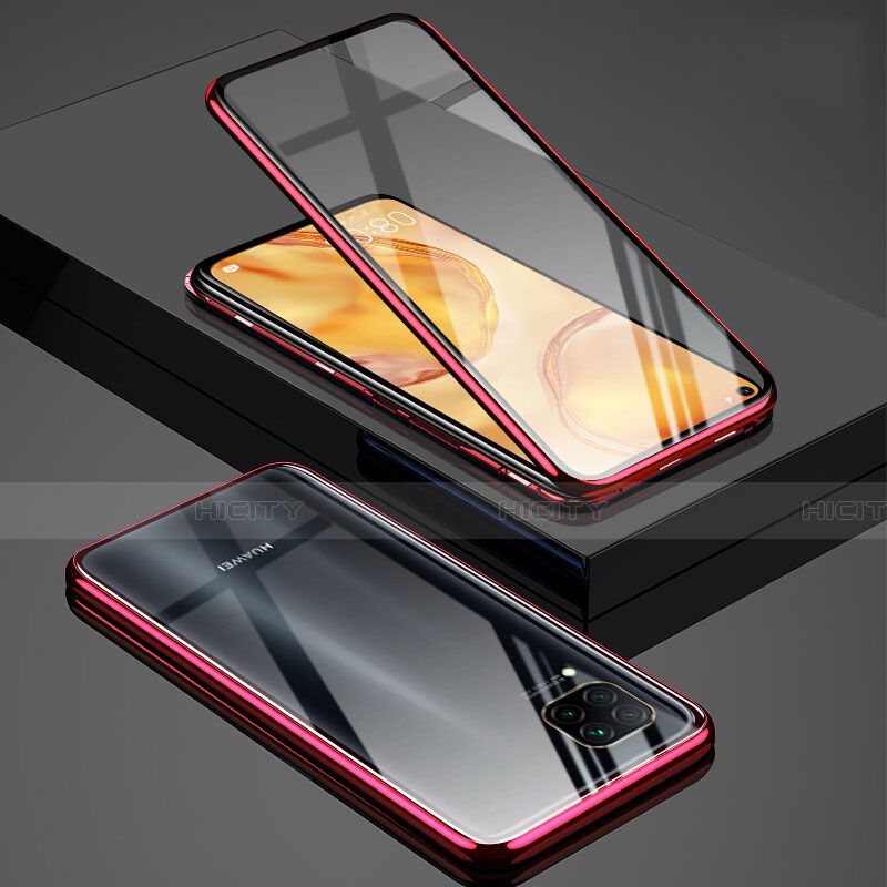 Funda Bumper Lujo Marco de Aluminio Espejo 360 Grados Carcasa T03 para Huawei Nova 7i Rojo