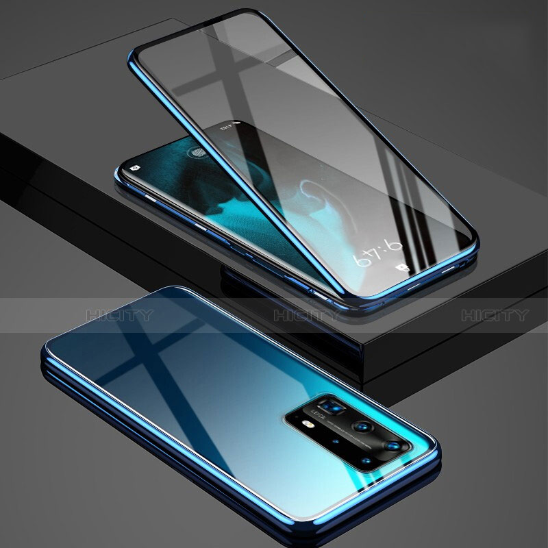 Funda Bumper Lujo Marco de Aluminio Espejo 360 Grados Carcasa T03 para Huawei P40 Pro+ Plus Azul