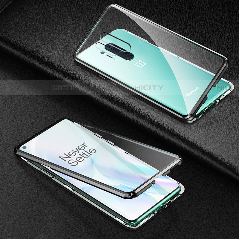 Funda Bumper Lujo Marco de Aluminio Espejo 360 Grados Carcasa T03 para OnePlus 8 Pro Negro