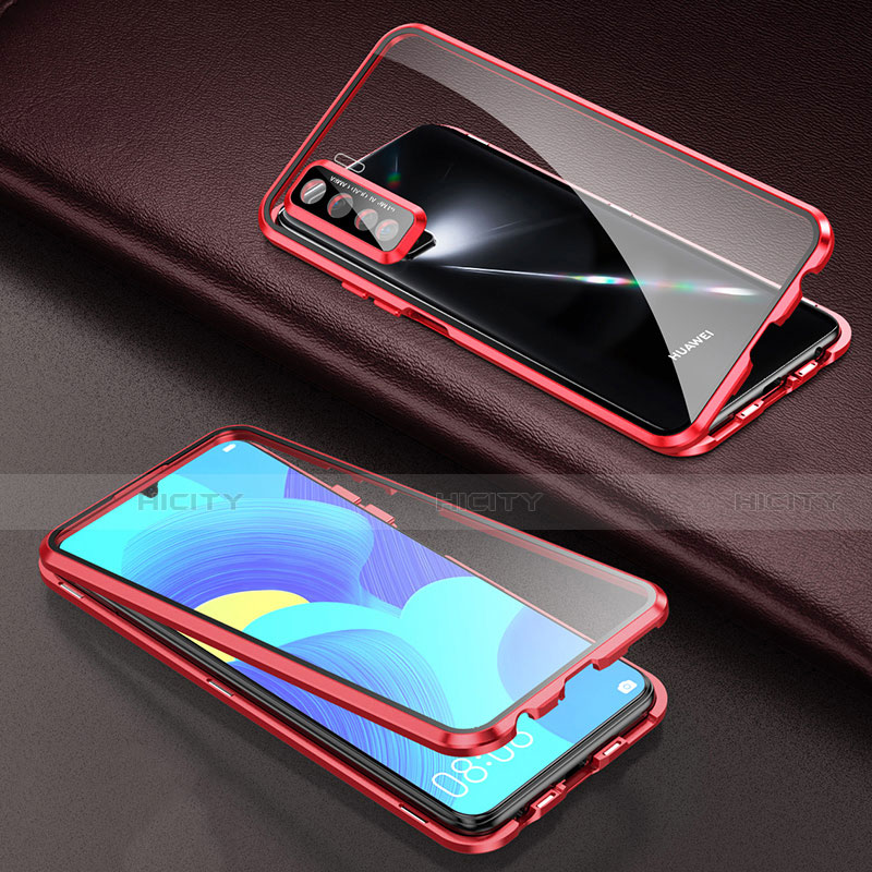 Funda Bumper Lujo Marco de Aluminio Espejo 360 Grados Carcasa T03 para Oppo A91 Rojo