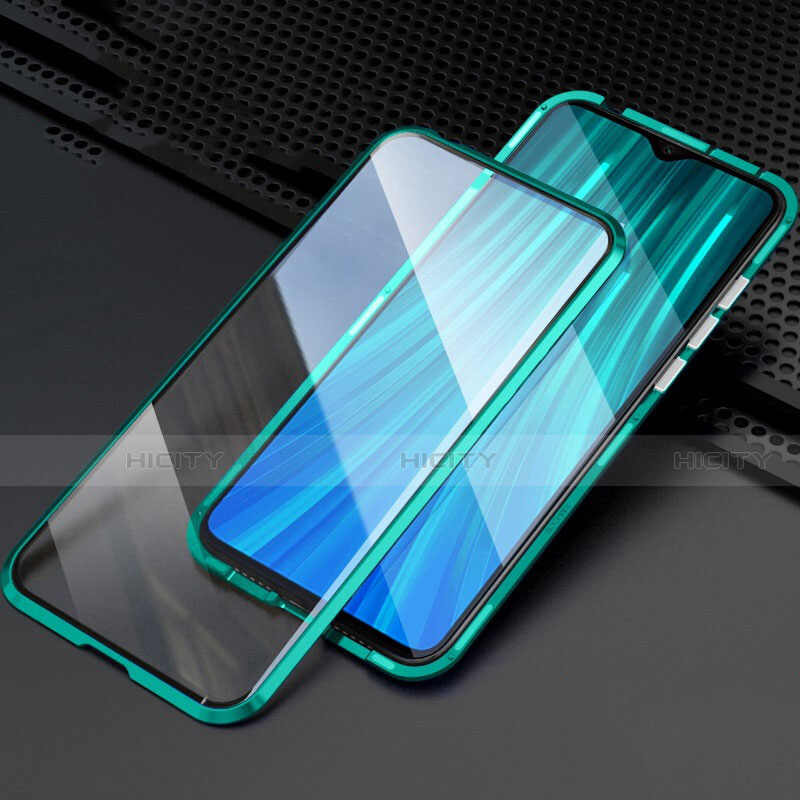 Funda Bumper Lujo Marco de Aluminio Espejo 360 Grados Carcasa T03 para Xiaomi Redmi Note 8 Pro Cian