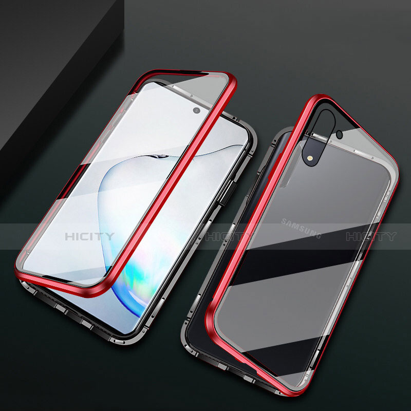 Funda Bumper Lujo Marco de Aluminio Espejo 360 Grados Carcasa T04 para Samsung Galaxy Note 10 5G Rojo y Negro