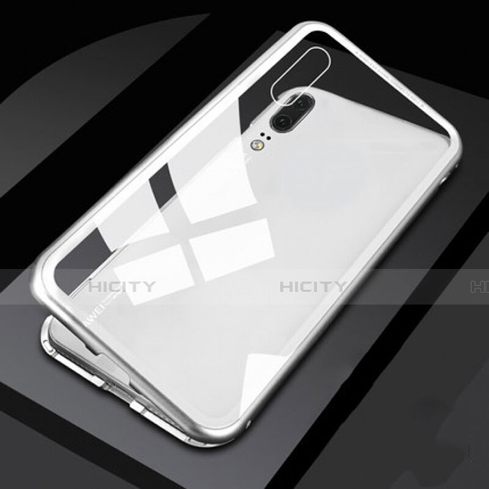 Funda Bumper Lujo Marco de Aluminio Espejo 360 Grados Carcasa T05 para Huawei P20 Blanco