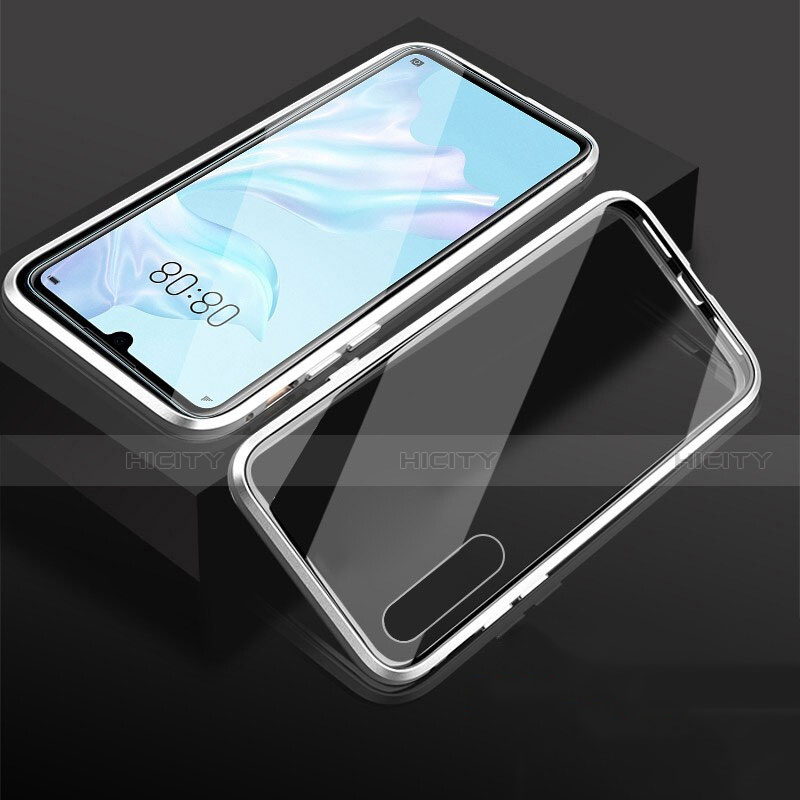 Funda Bumper Lujo Marco de Aluminio Espejo 360 Grados Carcasa T05 para Huawei P30 Blanco