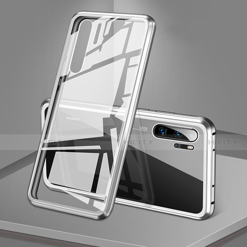 Funda Bumper Lujo Marco de Aluminio Espejo 360 Grados Carcasa T05 para Huawei P30 Pro Blanco