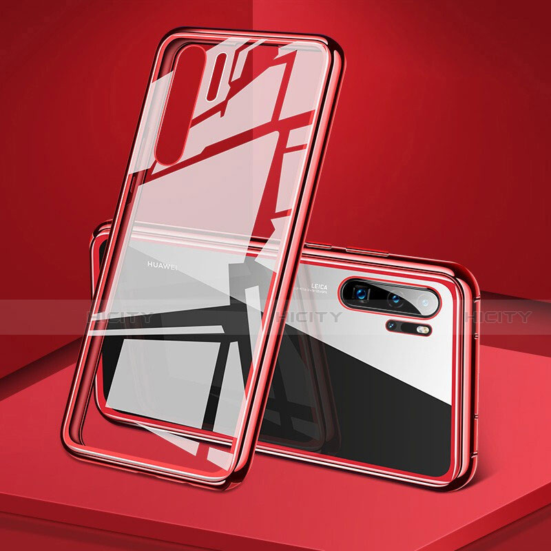 Funda Bumper Lujo Marco de Aluminio Espejo 360 Grados Carcasa T05 para Huawei P30 Pro Rojo