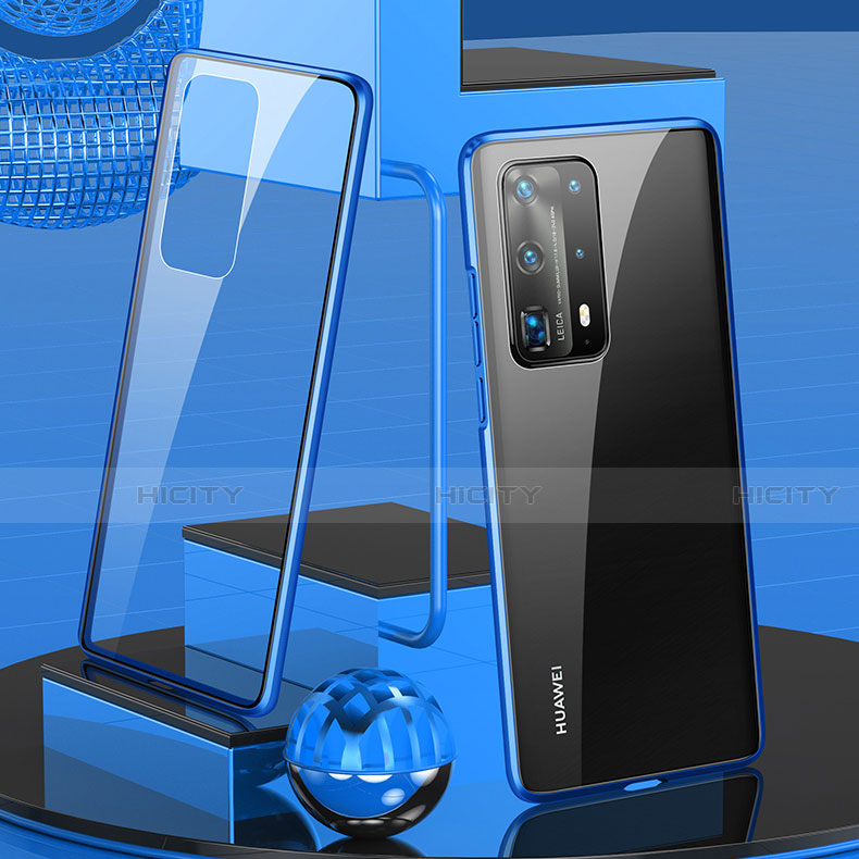 Funda Bumper Lujo Marco de Aluminio Espejo 360 Grados Carcasa T05 para Huawei P40 Pro+ Plus Azul