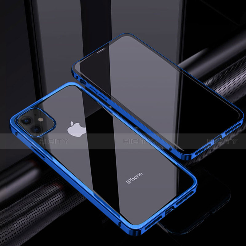 Funda Bumper Lujo Marco de Aluminio Espejo 360 Grados Carcasa T06 para Apple iPhone 12 Azul
