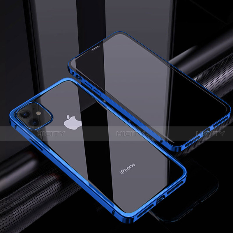 Funda Bumper Lujo Marco de Aluminio Espejo 360 Grados Carcasa T06 para Apple iPhone 12 Mini Azul