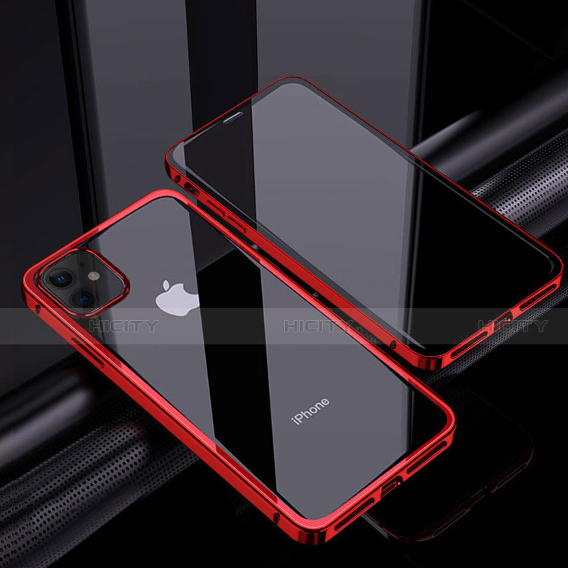 Funda Bumper Lujo Marco de Aluminio Espejo 360 Grados Carcasa T06 para Apple iPhone 12 Rojo