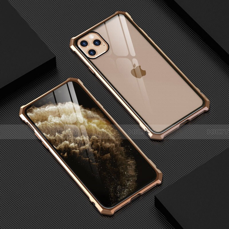 Funda Bumper Lujo Marco de Aluminio Espejo 360 Grados Carcasa T07 para Apple iPhone 11 Pro Max Oro