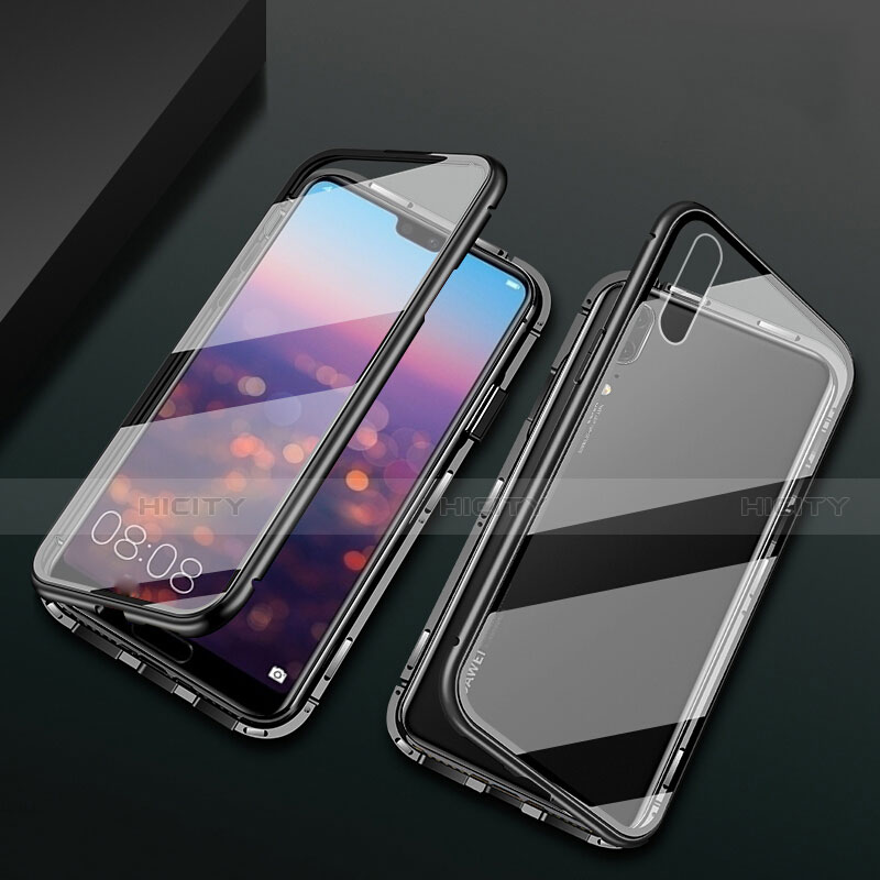 Funda Bumper Lujo Marco de Aluminio Espejo 360 Grados Carcasa T07 para Huawei P20 Negro