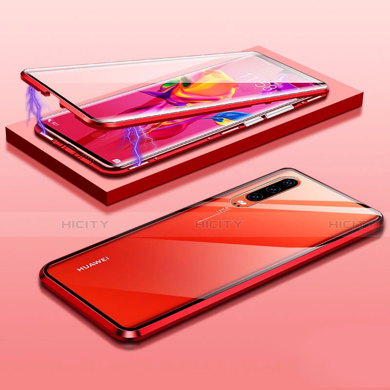 Funda Bumper Lujo Marco de Aluminio Espejo 360 Grados Carcasa T07 para Huawei P30 Rojo