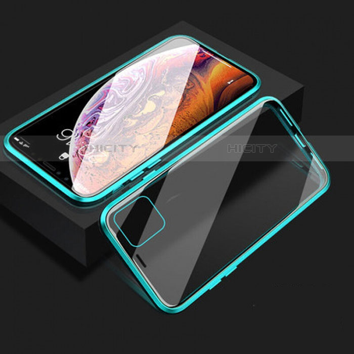 Funda Bumper Lujo Marco de Aluminio Espejo 360 Grados Carcasa T08 para Apple iPhone 11 Cian