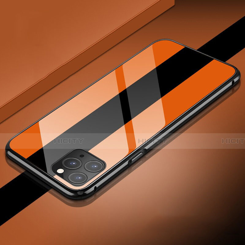 Funda Bumper Lujo Marco de Aluminio Espejo 360 Grados Carcasa T08 para Apple iPhone 11 Pro Max Naranja