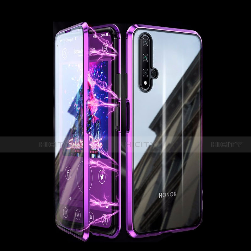 Funda Bumper Lujo Marco de Aluminio Espejo 360 Grados Carcasa T08 para Huawei Nova 5T Morado