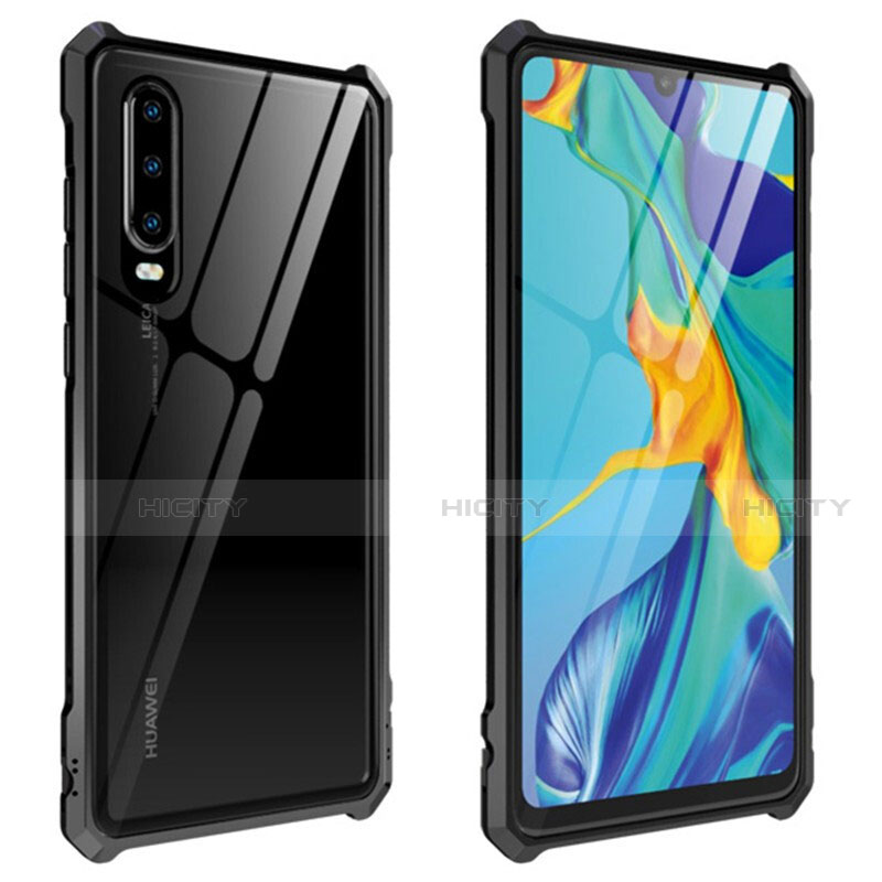 Funda Bumper Lujo Marco de Aluminio Espejo 360 Grados Carcasa T09 para Huawei P30 Negro