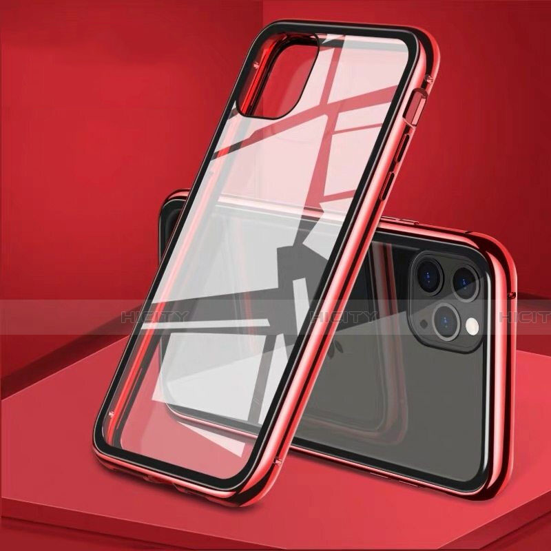 Funda Bumper Lujo Marco de Aluminio Espejo 360 Grados Carcasa T10 para Apple iPhone 11 Pro Max Rojo