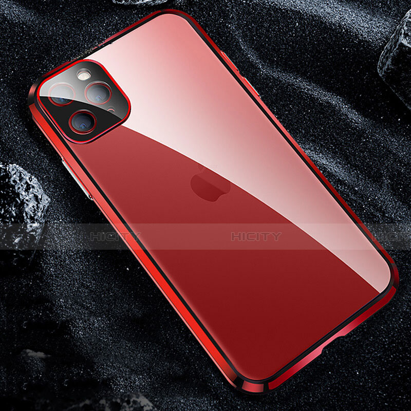 Funda Bumper Lujo Marco de Aluminio Espejo 360 Grados Carcasa T12 para Apple iPhone 11 Pro Rojo