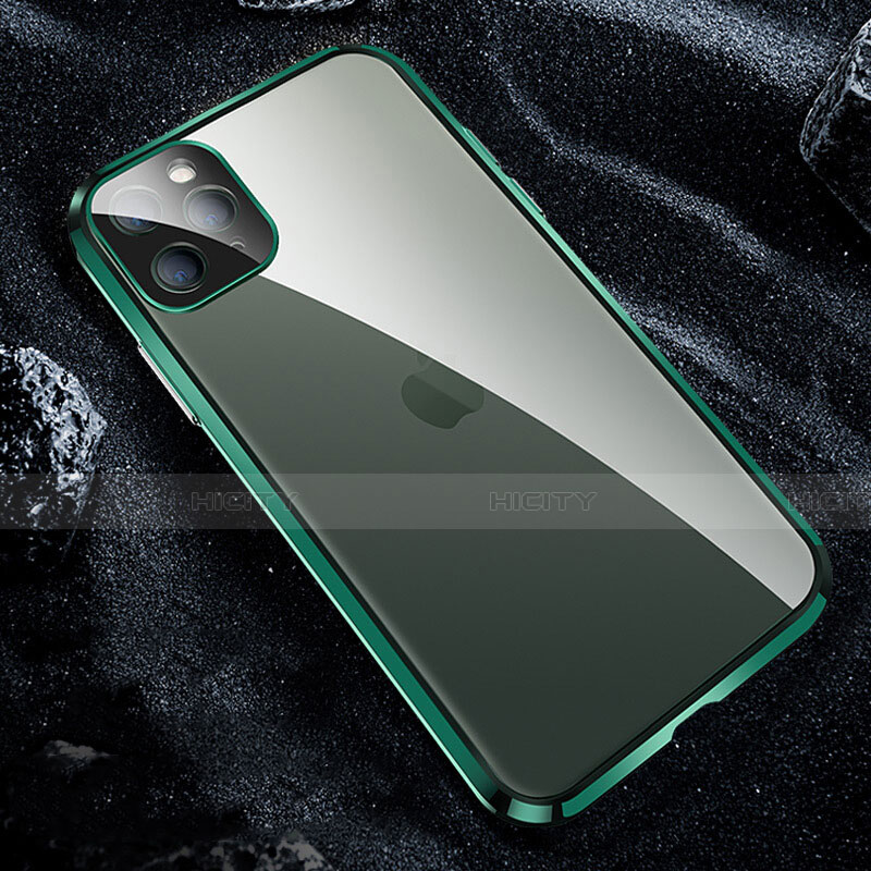 Funda Bumper Lujo Marco de Aluminio Espejo 360 Grados Carcasa T12 para Apple iPhone 11 Pro Verde