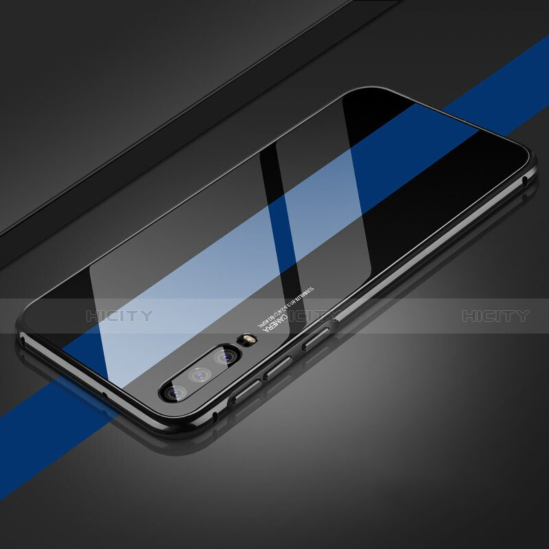 Funda Bumper Lujo Marco de Aluminio Espejo 360 Grados Carcasa T14 para Huawei P30 Azul y Negro