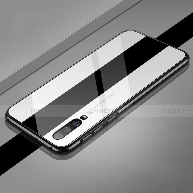 Funda Bumper Lujo Marco de Aluminio Espejo 360 Grados Carcasa T14 para Huawei P30 Blanco