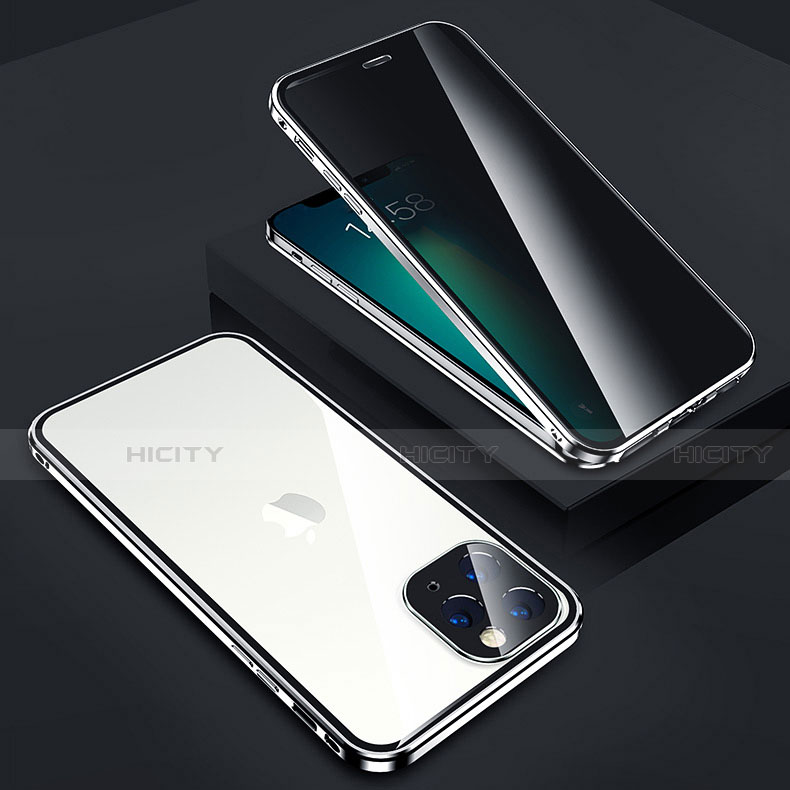 Funda Bumper Lujo Marco de Aluminio Espejo 360 Grados Carcasa Z05 para Apple iPhone 13 Pro Plata