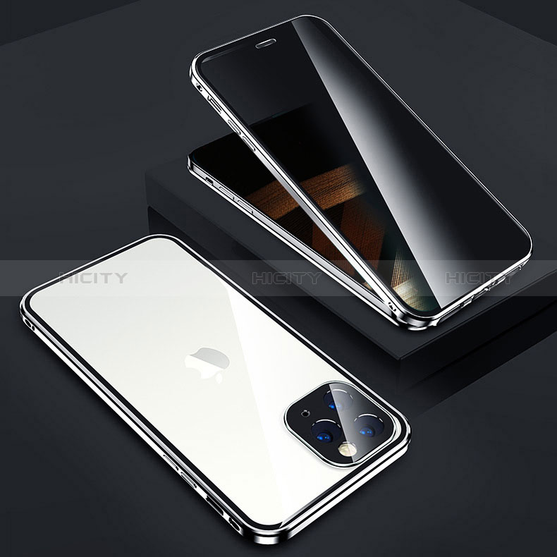 Funda Bumper Lujo Marco de Aluminio Espejo 360 Grados Carcasa Z05 para Apple iPhone 14 Pro Plata