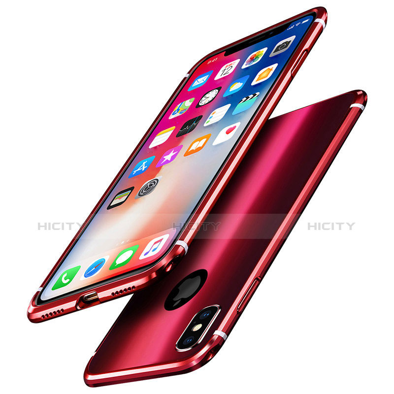 Funda Bumper Lujo Marco de Aluminio Espejo Carcasa A01 para Apple iPhone X Rojo