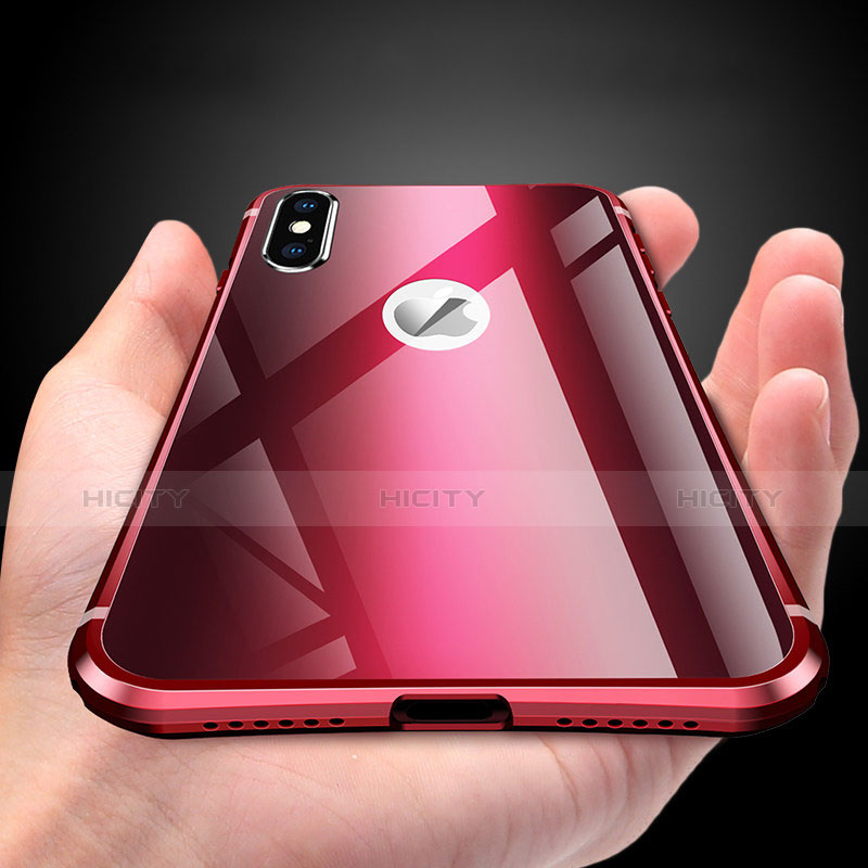 Funda Bumper Lujo Marco de Aluminio Espejo Carcasa A01 para Apple iPhone Xs Rojo