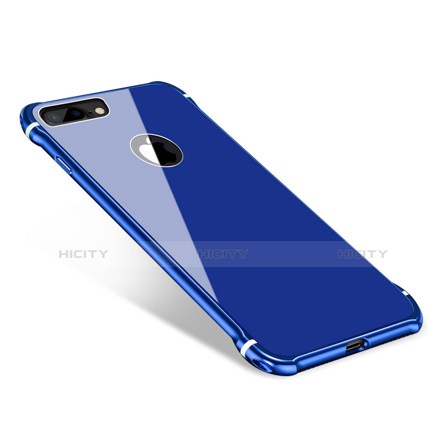 Funda Bumper Lujo Marco de Aluminio Espejo Carcasa M01 para Apple iPhone 8 Plus Azul