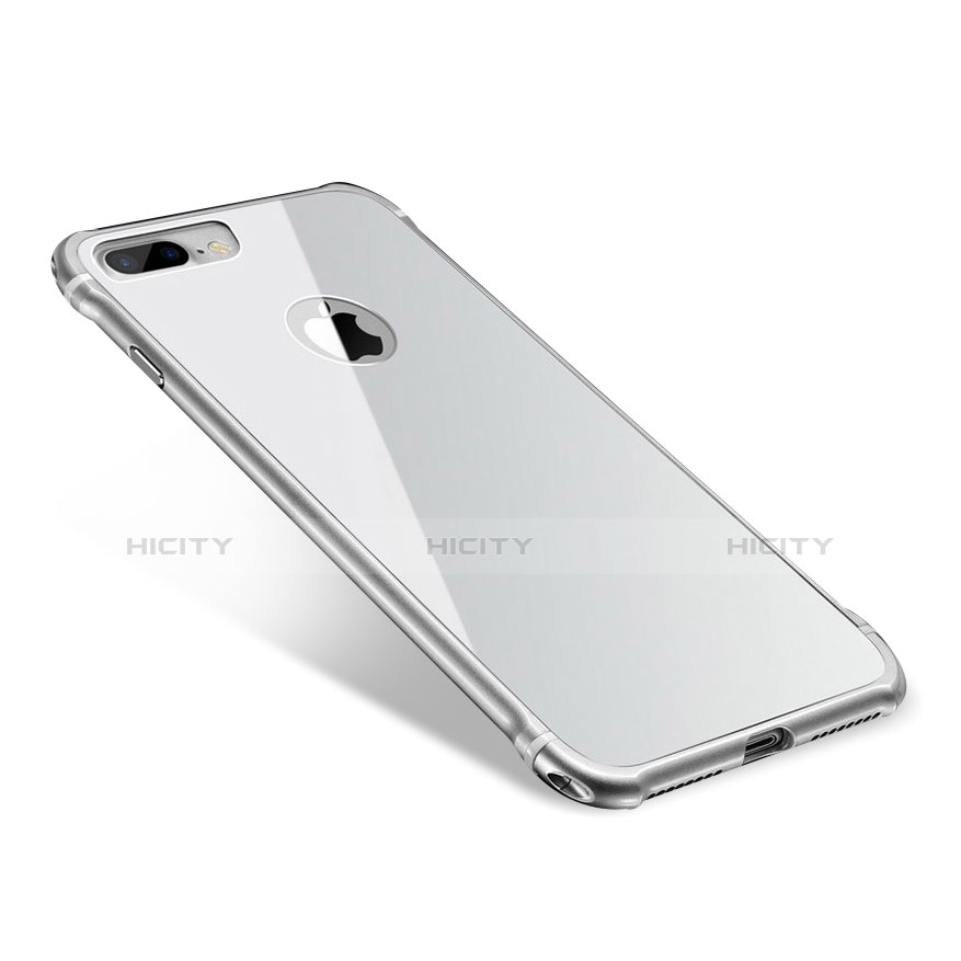 Funda Bumper Lujo Marco de Aluminio Espejo Carcasa M01 para Apple iPhone 8 Plus Plata
