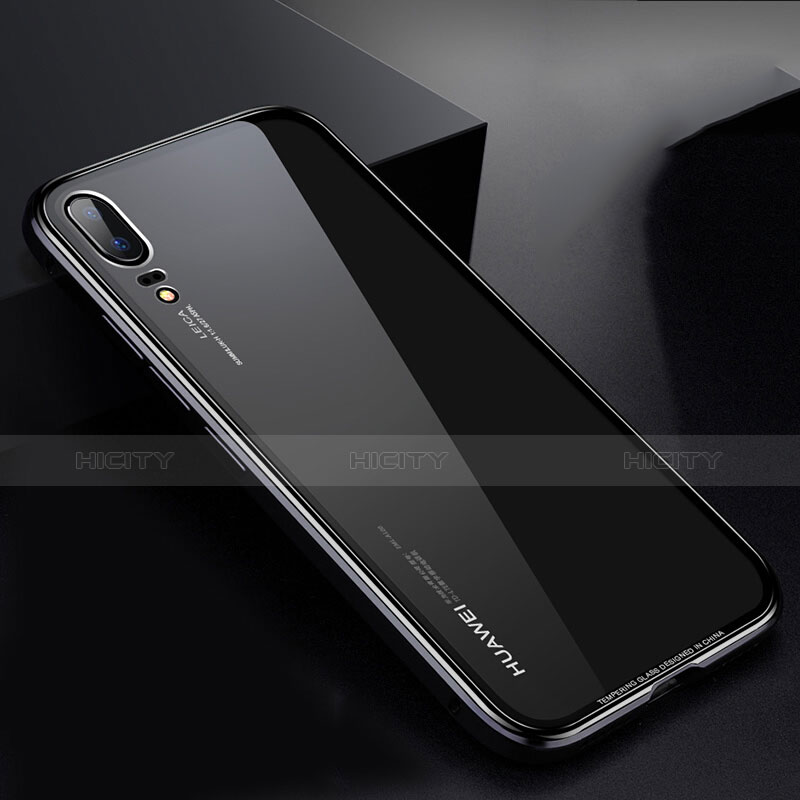 Funda Bumper Lujo Marco de Aluminio Espejo Carcasa M01 para Huawei P20 Negro