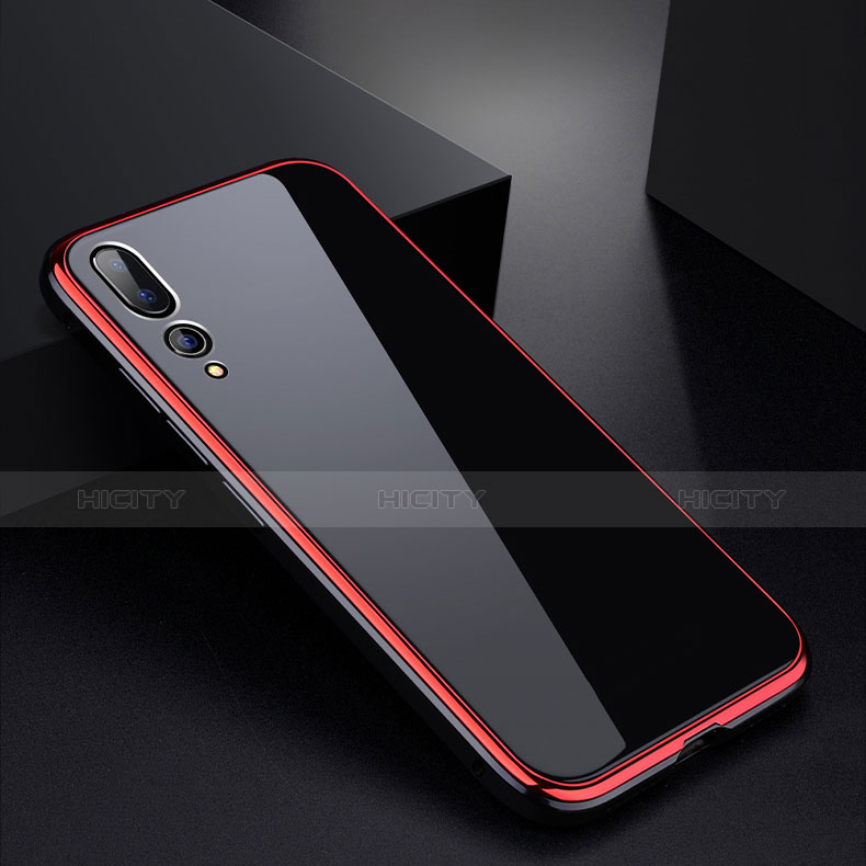 Funda Bumper Lujo Marco de Aluminio Espejo Carcasa M01 para Huawei P20 Pro Rojo y Negro