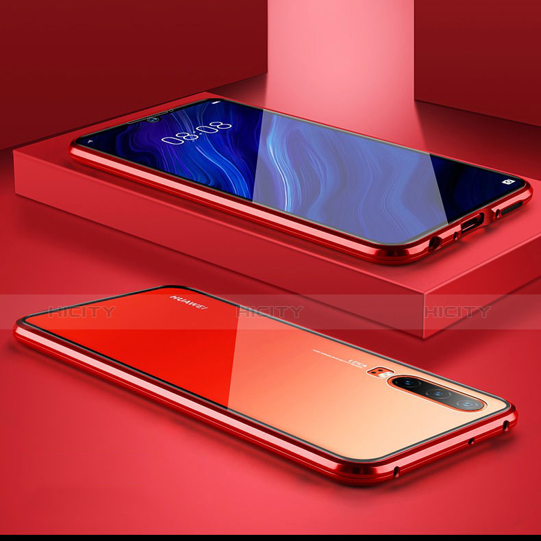 Funda Bumper Lujo Marco de Aluminio Espejo Carcasa M01 para Huawei P30 Rojo