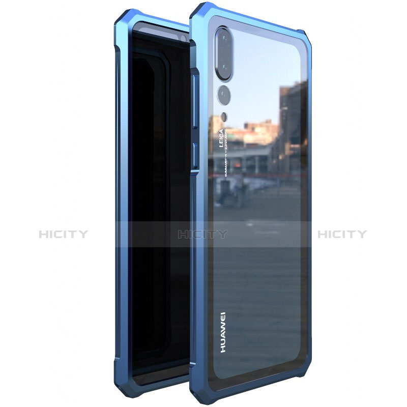 Funda Bumper Lujo Marco de Aluminio Espejo Carcasa M03 para Huawei P20 Pro Azul